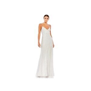 NWT Mac Duggal 10817 White Silver Beaded Spaghetti Strap A-Line Gown Size 12